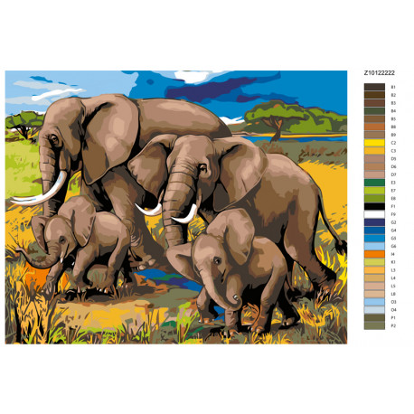 Раскладка Семья слонов Раскраска по номерам на холсте Живопись по номерам Z-Z10122223