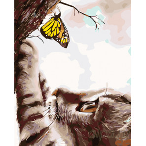 Раскладка Любопытный котенок с бабочкой Раскраска картина по номерам на холсте KTMK-41133