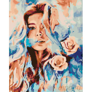 раскладка Девушка с розами Раскраска картина по номерам на холсте