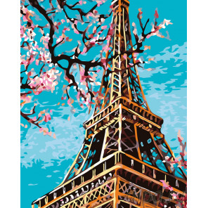 Раскладка Весенняя Эйфелева башня Раскраска по номерам на холсте Живопись по номерам KTMK-71551