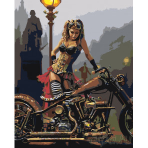 раскладка Мотоциклистка Раскраска картина по номерам на холсте