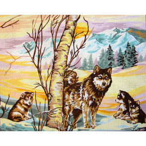 Волчата зимой Канва жесткая с рисунком для вышивки Gobelin L