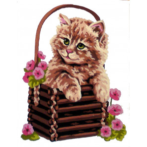 Котенок в корзине Канва жесткая с рисунком для вышивки Gobelin L