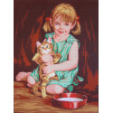 Девочка с котенком Канва жесткая с рисунком для вышивки Gobelin L