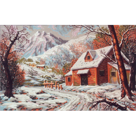 Зимний домик в горах Канва жесткая с рисунком для вышивки Gobelin L