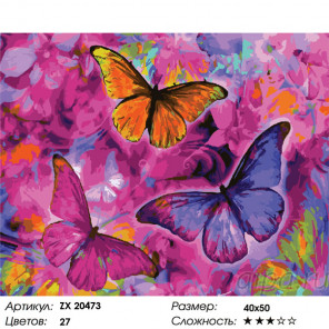 Сложность и количество цветов Бабочки в розовом Раскраска картина по номерам на холсте ZX 20473