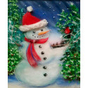 Снеговик Картина из шерсти с рамкой