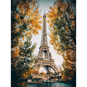 Внешний вид коробки Париж. Эйфелева башня Раскраска картина по номерам на холсте с цветной схемой KK0010