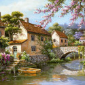 Городок на реке Раскраска картина по номерам на холсте