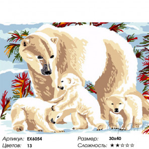 Сложность и количество цветов Белая медведица с детёнышами Раскраска картина по номерам на холсте EX6054