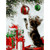  Котенок и новогодние шары Раскраска картина по номерам на холсте EX5975