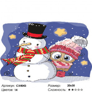  Снеговик и совёнок Раскраска картина по номерам на холсте CX4043