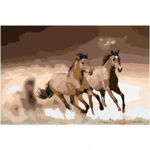 Скачущие гнедые лошади 80х120 Раскраска картина по номерам на холсте