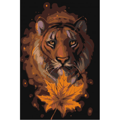 Тигр с кленовым листом 80х120 Раскраска картина по номерам на холсте