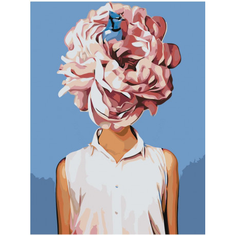Девушка с розовым цветком 60х80 Раскраска картина по номерам на холсте