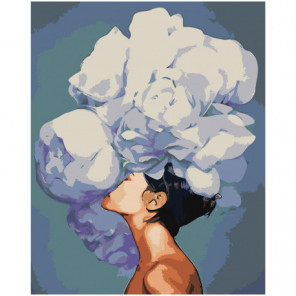 Девушка с пышным белым цветком Раскраска картина по номерам на холсте