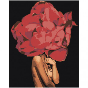 Девушка с пышным красным цветком Раскраска картина по номерам на холсте