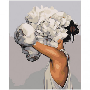 Девушка за белым цветком 80х100 Раскраска картина по номерам на холсте