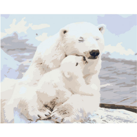 Белая медведица и медвежонок 80х100 Раскраска картина по номерам на холсте