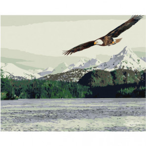 Орел парящий над горным озером 80х100 Раскраска картина по номерам на холсте