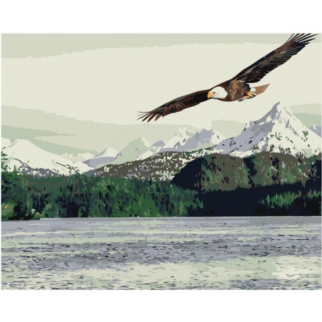 Орел парящий над горным озером 100х125 Раскраска картина по номерам на холсте