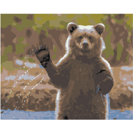 Медведь машет лапой 80х100 Раскраска картина по номерам на холсте