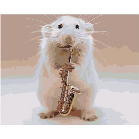 Мышонок саксофонист Раскраска картина по номерам на холсте