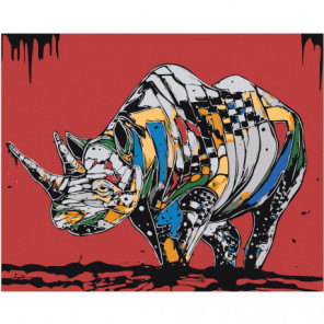 Разноцветный носорог Раскраска картина по номерам на холсте