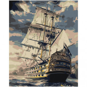 Величественный корабль фрегат 100х125 Раскраска картина по номерам на холсте