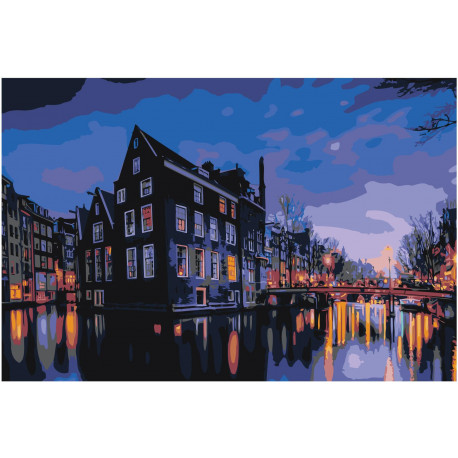 Вечерний Амстердам 80х120 Раскраска картина по номерам на холсте