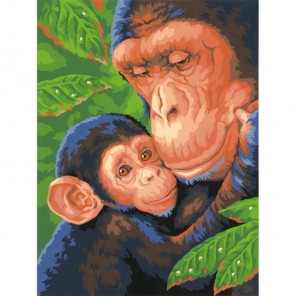 Шимпанзе с детенышем Раскраска (картина) по номерам акриловыми красками Dimensions