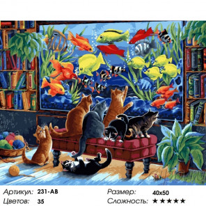  Коты и рыбки Раскраска картина по номерам на холсте Белоснежка 231-AB