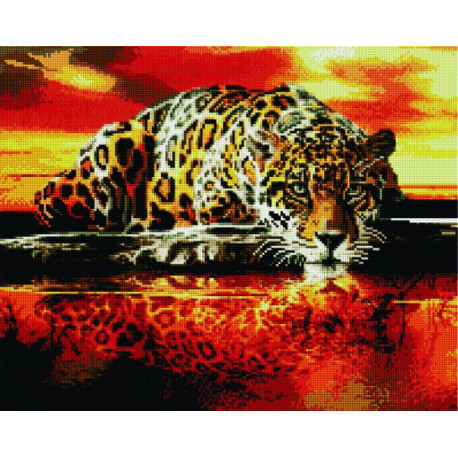 Леопард у воды Алмазная мозаика вышивка Painting Diamond