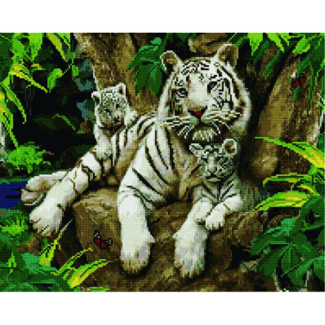Белый тигр с потомством Алмазная мозаика вышивка Painting Diamond