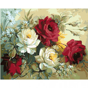 Ромашки и пышные розы 100х125 Раскраска картина по номерам на холсте