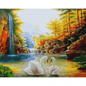 Лебеди осенью Раскраска картина по номерам на холсте