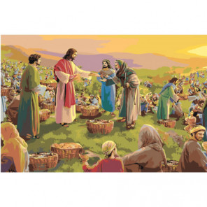 Чудеса Иисуса Христа. Пять хлебов 80х120 Раскраска картина по номерам на холсте