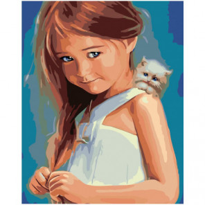Девочка с котенком 100х125 Раскраска картина по номерам на холсте