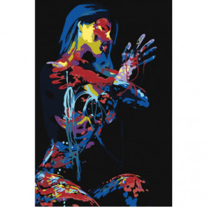 Разноцветная радужная девушка на черном фоне 100х150 Раскраска картина по номерам на холсте