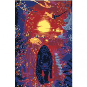 Пантера на абстрактном закате 80х120 Раскраска картина по номерам на холсте
