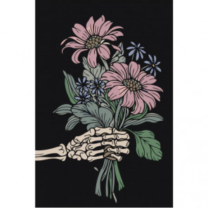 Flowers in skeleton hand Раскраска картина по номерам на холсте