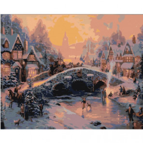 Зимний городской пейзаж с мостом 100х125 Раскраска картина по номерам на холсте