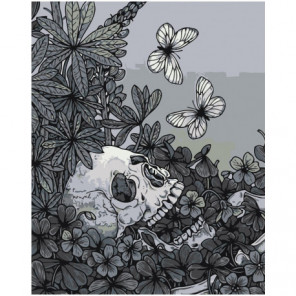 Череп с цвeтами и бабoчками 100х125 Раскраска картина по номерам на холсте