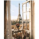 Вид из окна на Эйфелеву башлю Раскраска картина по номерам на холсте