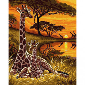 Жираф и мама Раскраска картина по номерам на холсте