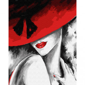 Красная шляпка, красные губы Раскраска картина по номерам на холсте