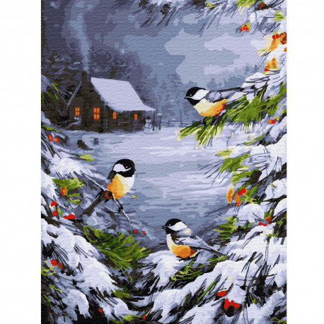  Зимний лес Картина по номерам на холсте с цветной схемой KK0052