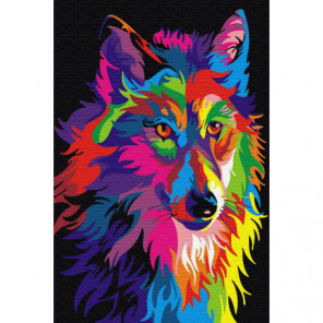 Цветной волк Раскраска картина по номерам на холсте