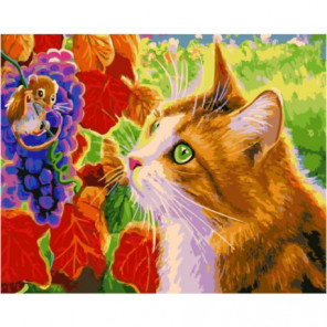 Кот и мышонок на винограде Раскраска картина по номерам на холсте