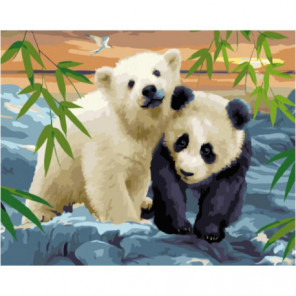 Панда и белый мишка Раскраска картина по номерам на холсте